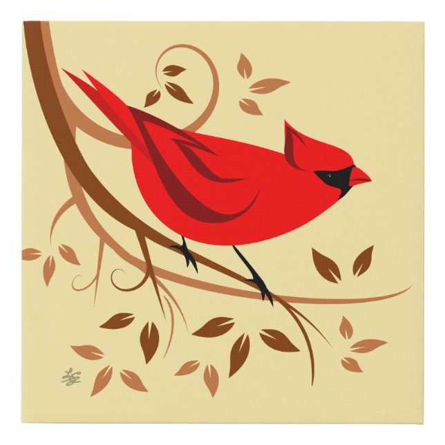 Red Stylized Cardinal Bird Faux Canvas Print (Front)