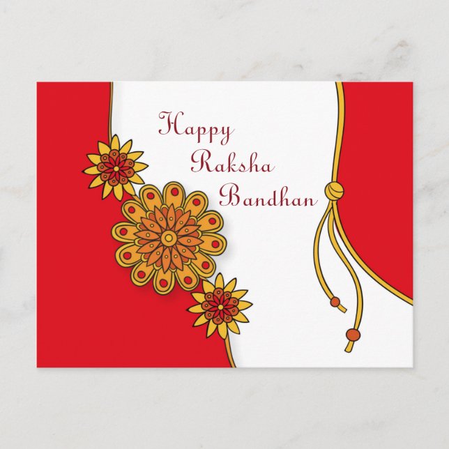 Red Stylized Happy Raksha Bandhan Postcard (Front)