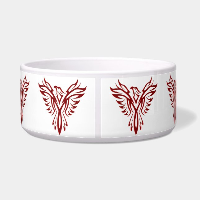 Red stylized Phoenix rising from ashes Bowl (Back)