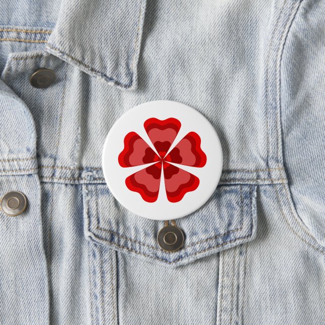 Red Stylized Retro Flower  Button (In Situ)
