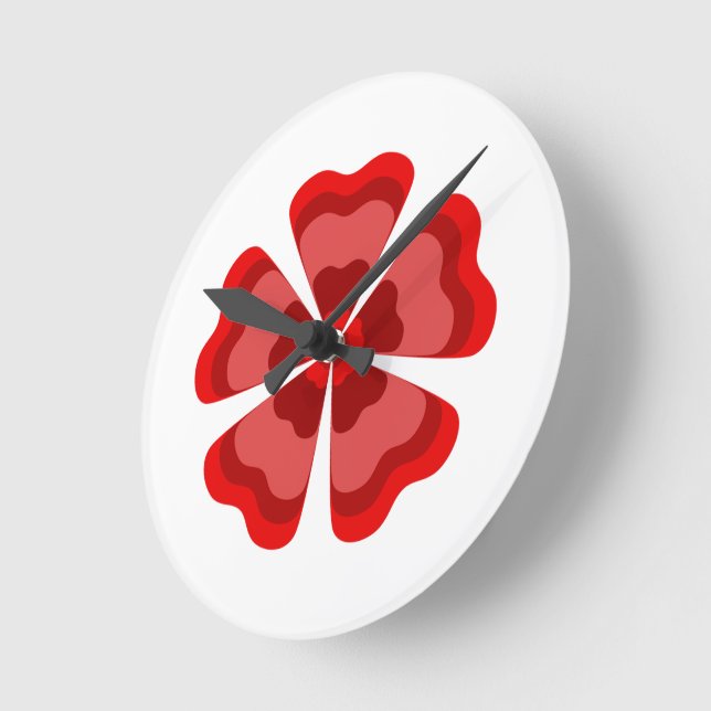 Red Stylized Retro Flower  Round Clock (Angle)