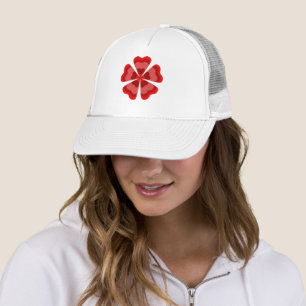 Red Stylized Retro Flower Trucker Hat