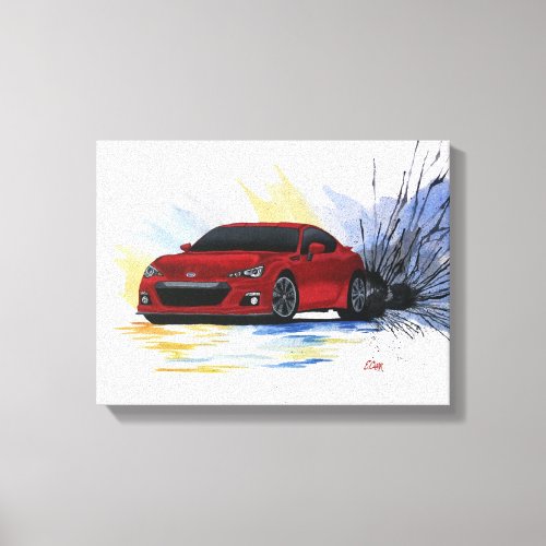 Red Subaru BRZ Watercolor Painting Canvas Print