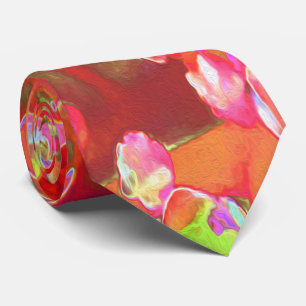 Red Succulent Sedum Flowers on Burnt Orange Neck Tie