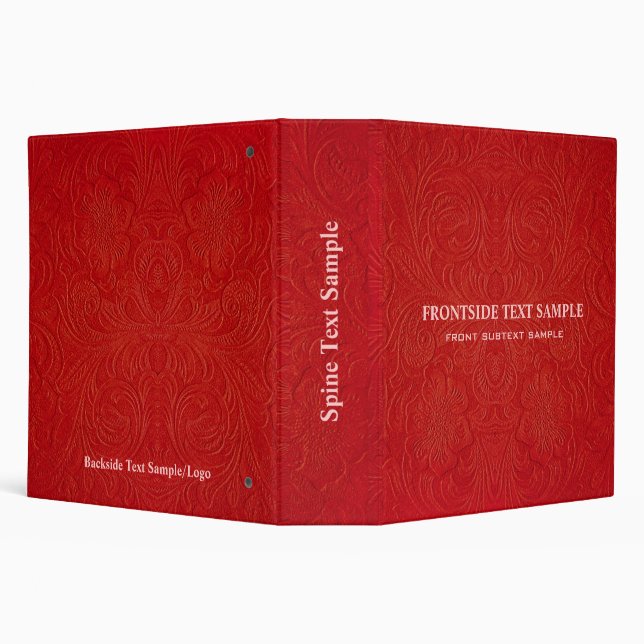 Red Suede Leather Look Embossed Flowers 3 Ring Binder (Background)