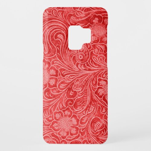 Red Suede Leather Look Embossed Flowers Case_Mate Samsung Galaxy S9 Case