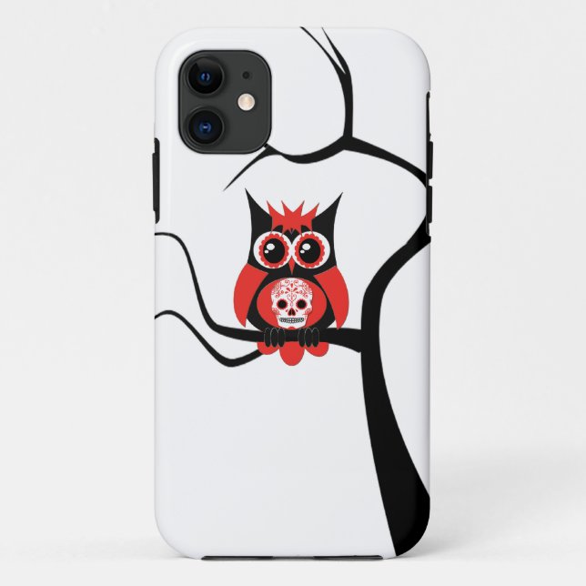 Red Sugar Skull Owl in Tree iPhone 5 Case (Back)
