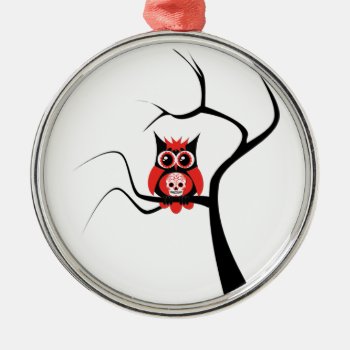 Red Sugar Skull Owl In Tree Ornament by CuteLittleTreasures at Zazzle