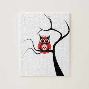 Red Sugar Skull Owl in Tree Puzzle