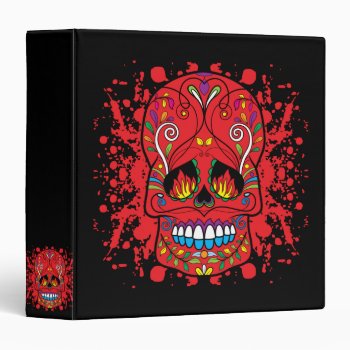 Red Sugar Skull Red Flame Eyes Paint Splash Binder by TattooSugarSkulls at Zazzle