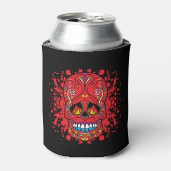 Red Sugar Skull Red Flame Eyes Paint Splash Can Cooler by TattooSugarSkulls at Zazzle