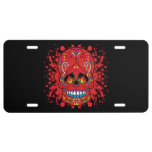 Red Sugar Skull Red Flame Eyes Paint Splash License Plate at Zazzle