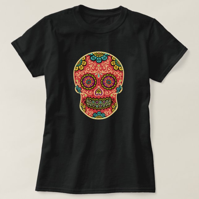 Red Sugar Skull T-shirt (Design Front)