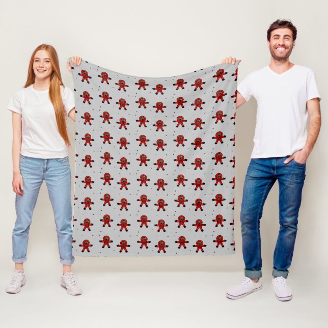Red suit astronauts on gray  fleece blanket (In Situ)