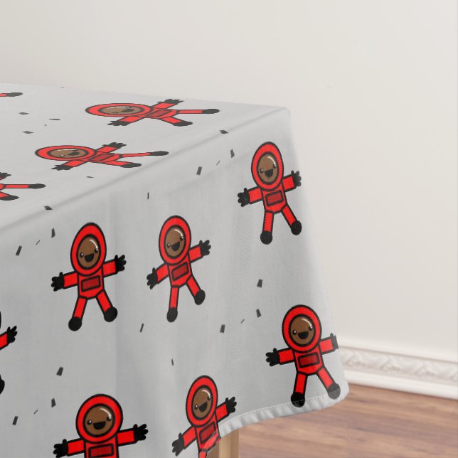 Red suit astronauts on gray  tablecloth (In Situ)