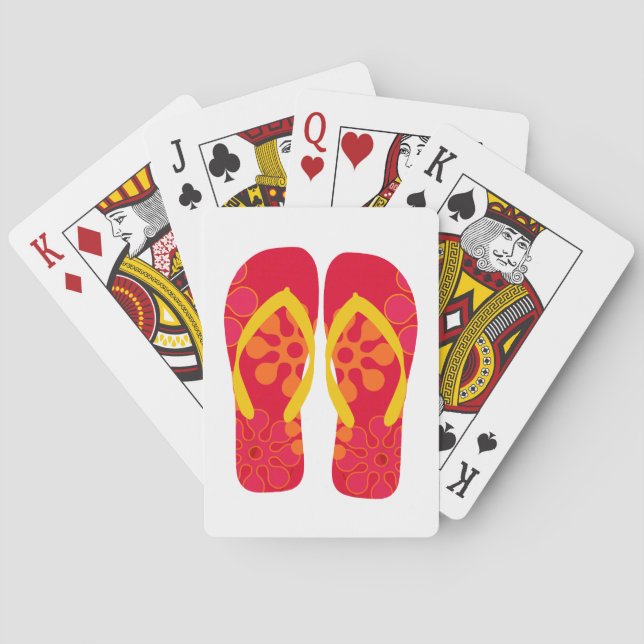 Red Summer Beach Party Flip Flops  Playing Cards (Back)