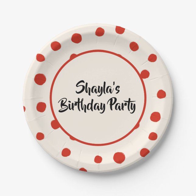  Red Summer Dots Paper Plates (Front)