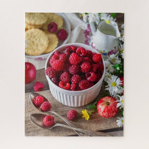 Red Summer Raspberries Breakfast Fruit Food Floral Jigsaw Puzzle