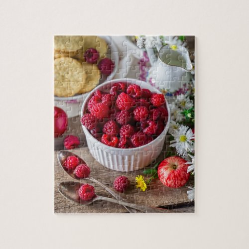 Red Summer Raspberries Breakfast Fruit Food Floral Jigsaw Puzzle