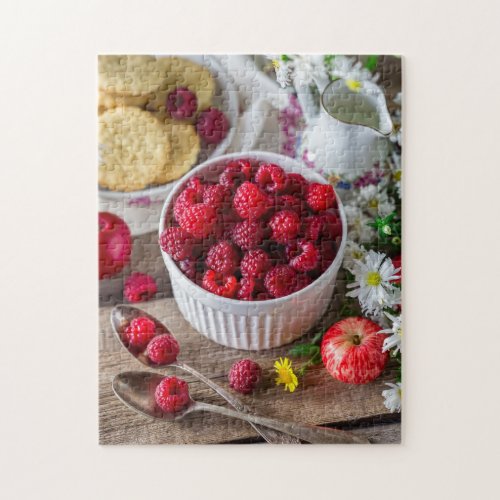 Red Summer Raspberries Breakfast Fruit Food Floral Jigsaw Puzzle