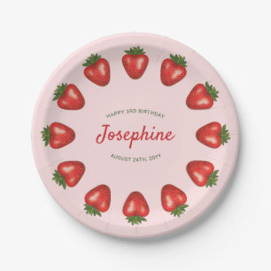 Red Summer Strawberries On Pink Birthday Paper Plates