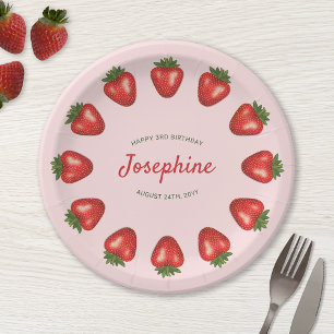 Red Summer Strawberries On Pink Birthday Paper Plates