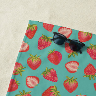 Red Summer Strawberry Fruit Green Beach Towel