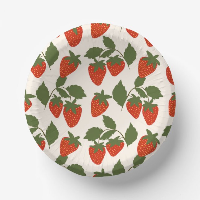  Red Summer Strawberry Paper Bowls (Front)