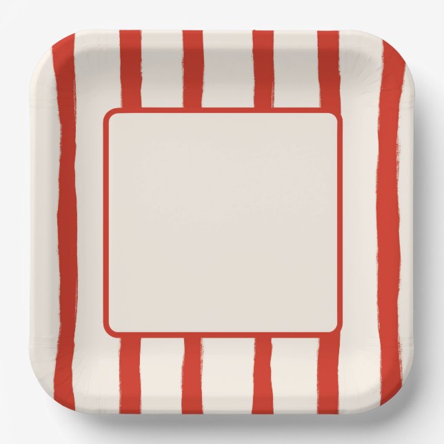  Red Summer Stripes Paper Plates (Front)