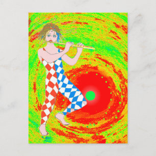 Red sun and a jester art holiday postcard