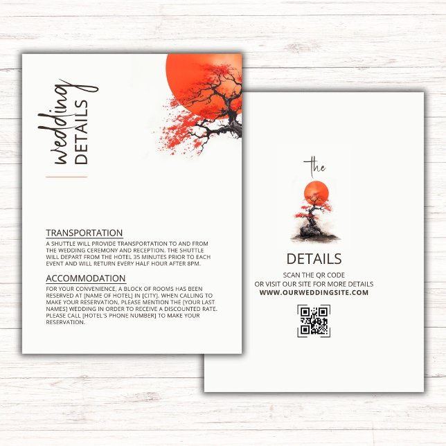 Red Sun and Old Sakura Wedding Details Enclosure Card (Creator Uploaded)