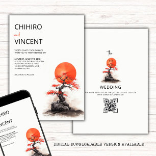 Red Sun and Old Sakura Wedding Invitation