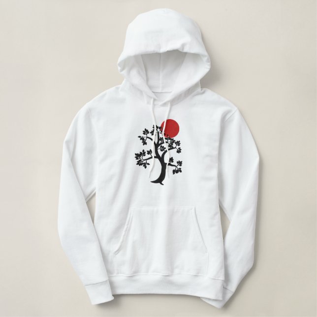 Red Sun and tree of life embroidered hoody (Design Front)