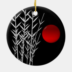 Red sun black white zen ceramic ornament