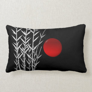 Red sun black white zen lumbar pillow