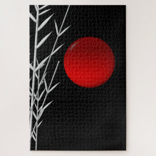 Red sun black white zen lumbar pillow jigsaw puzzle