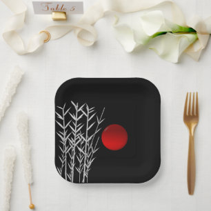Red sun black white zen   paper plates