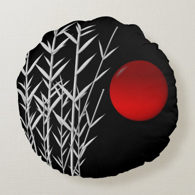 Red sun black white zen round pillow (Back)