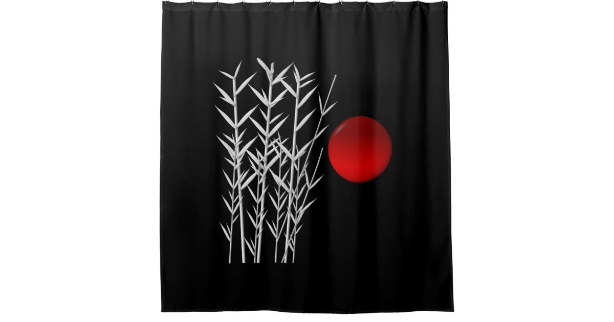 Red Sun Black White Zen Shower Curtain, Zen Shower Curtain