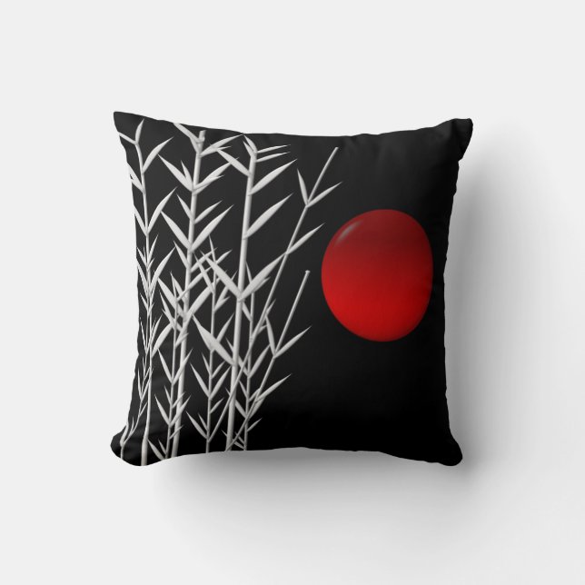 Red sun black white zen throw pillow (Front)