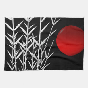 Red sun black white zen towel