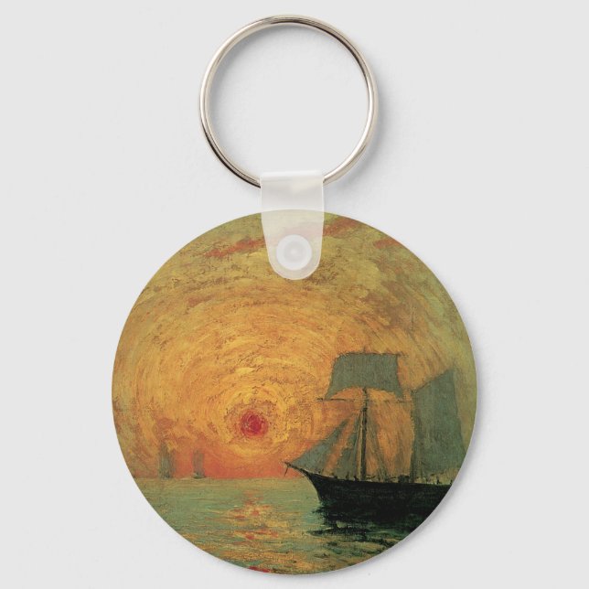 Red Sun by Maxime Maufra, Vintage Impressionism Keychain (Front)