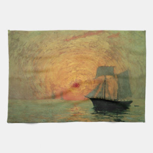 Red Sun by Maxime Maufra, Vintage Impressionism Kitchen Towel