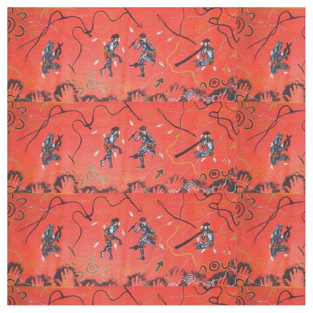 Red Sun Dancers Aboriginal Fabric (Close Up)