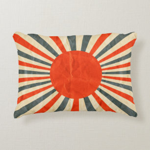 Red sun flag on paper texture, retro vintage styl accent pillow