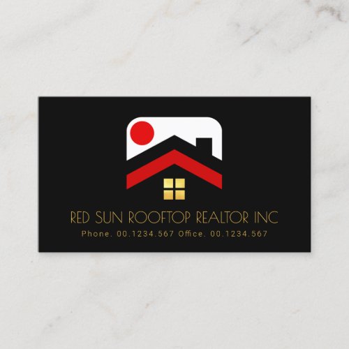 Red Sun Rooftop Gold Window Building Realty Business Card