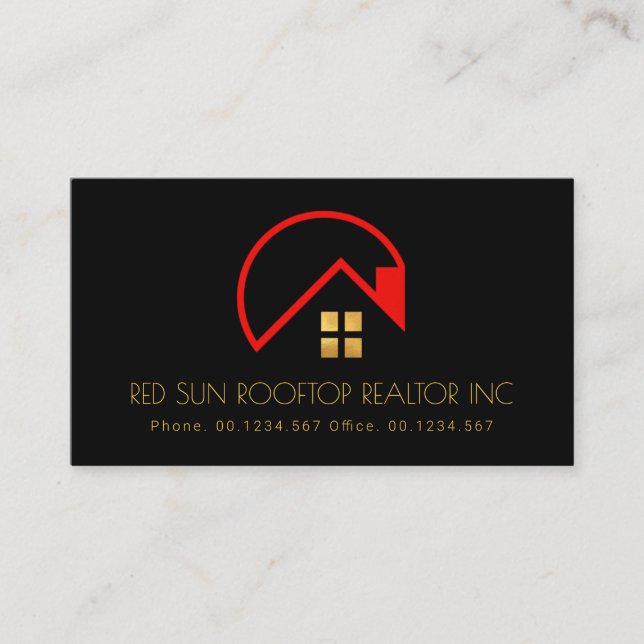 Red Sun Rooftop Gold Windows Realty Business Card (Front)