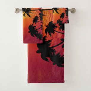 Red Sun Tropical Palm Beach Bath Towel Set
