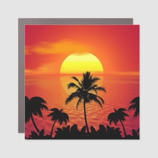 Red Sun Tropical Palm Beach Car Magnet