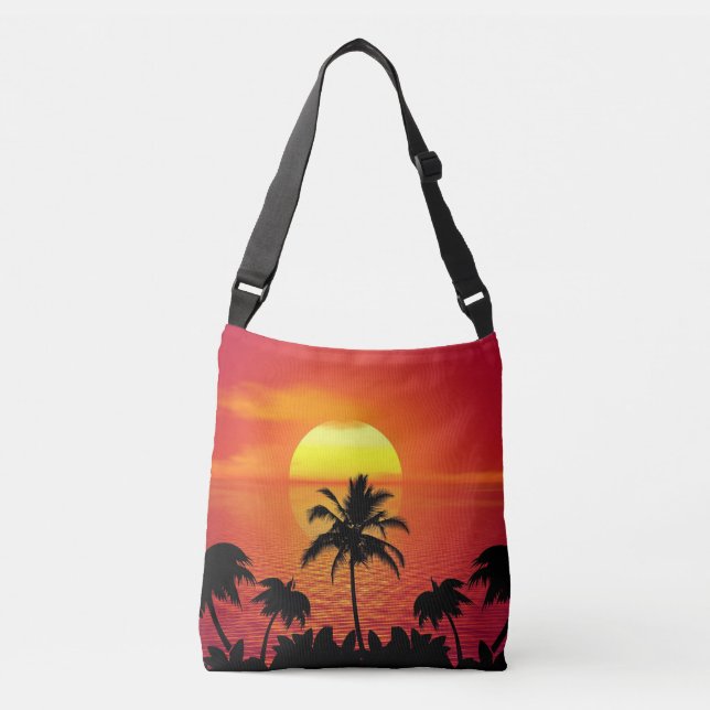 Red Sun Tropical Palm Beach Crossbody Bag (Front)
